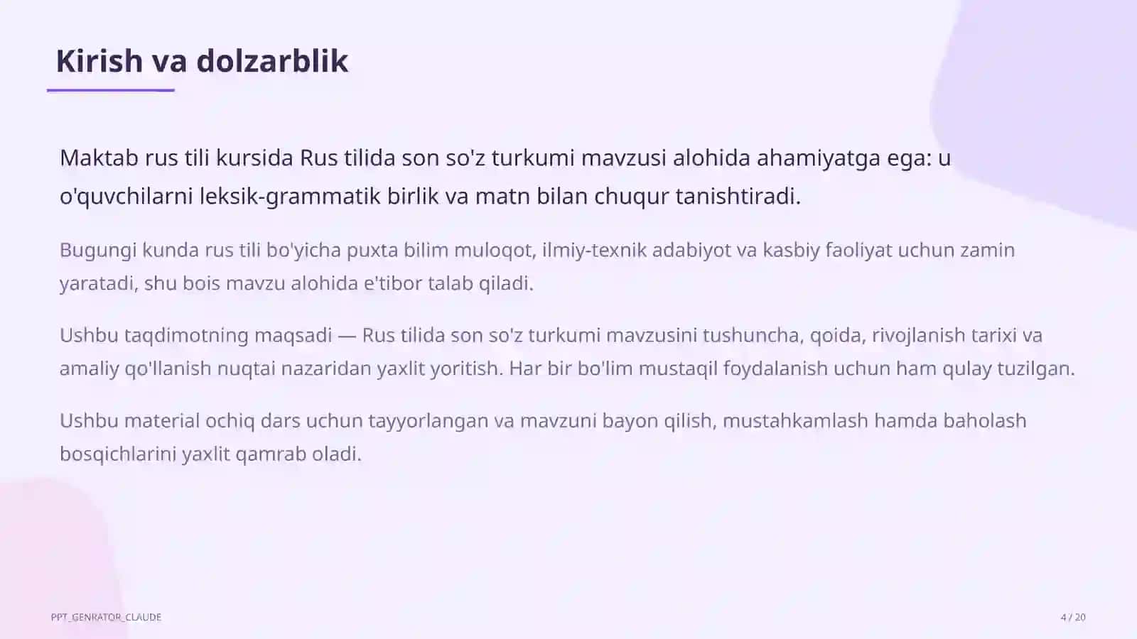 Rus tilida son so'z turkumi (6-sinf) 4