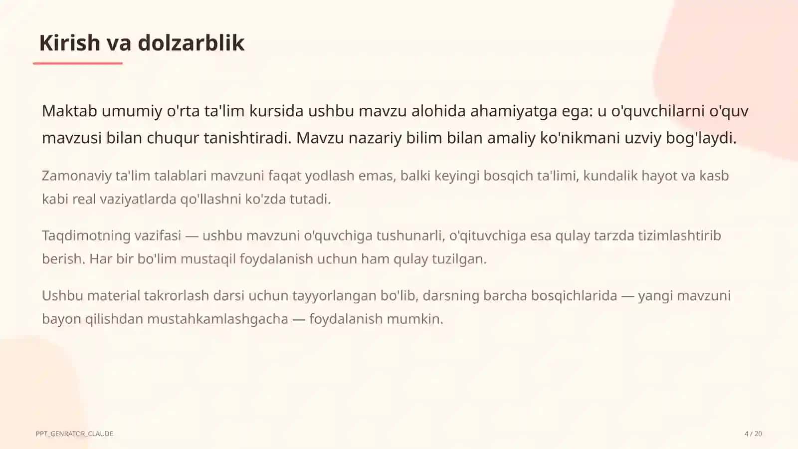 Dolzarb mavzular — maktab va o'qituvchilar 4