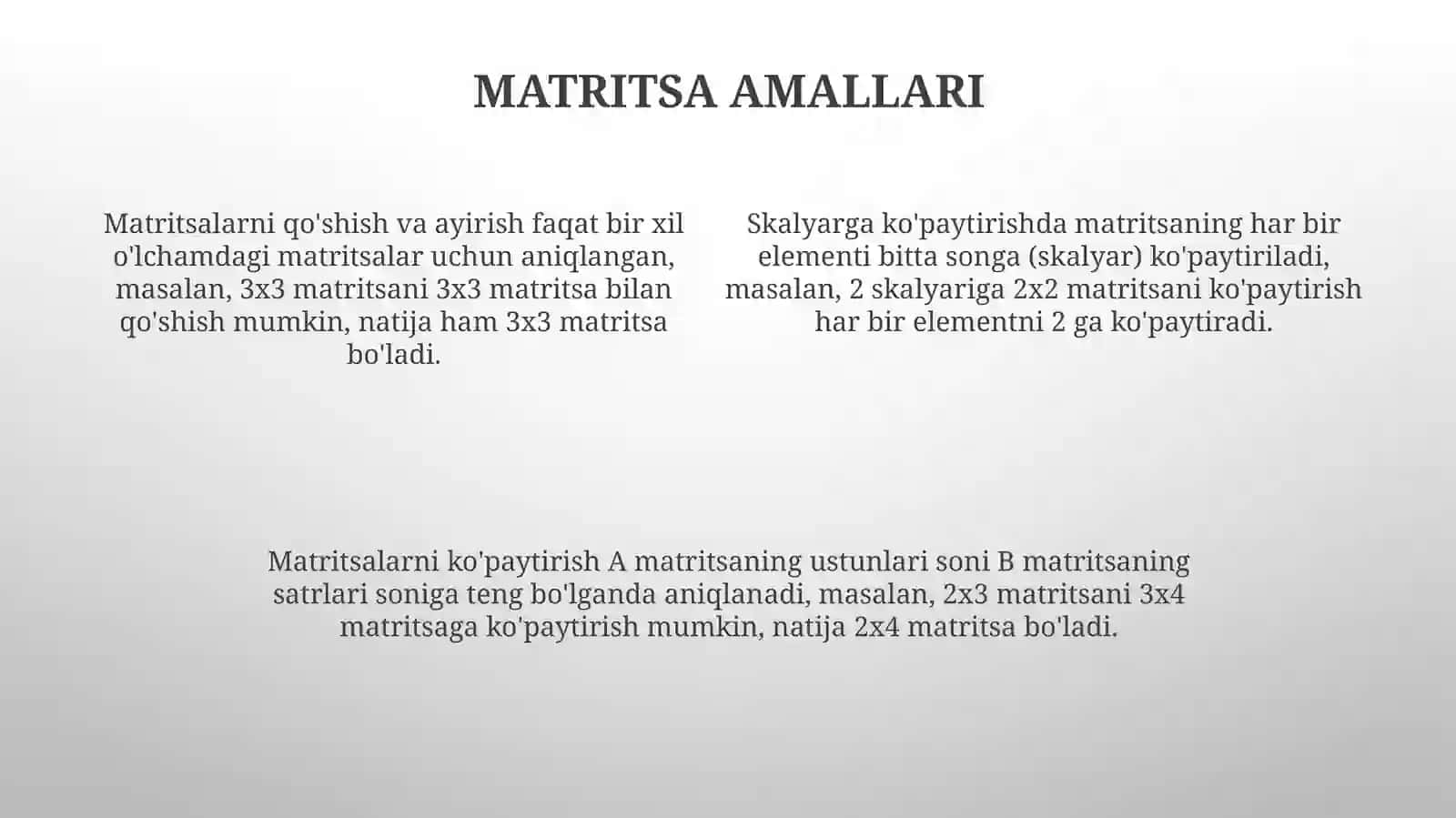 Matritsalar ustida ammallar 4