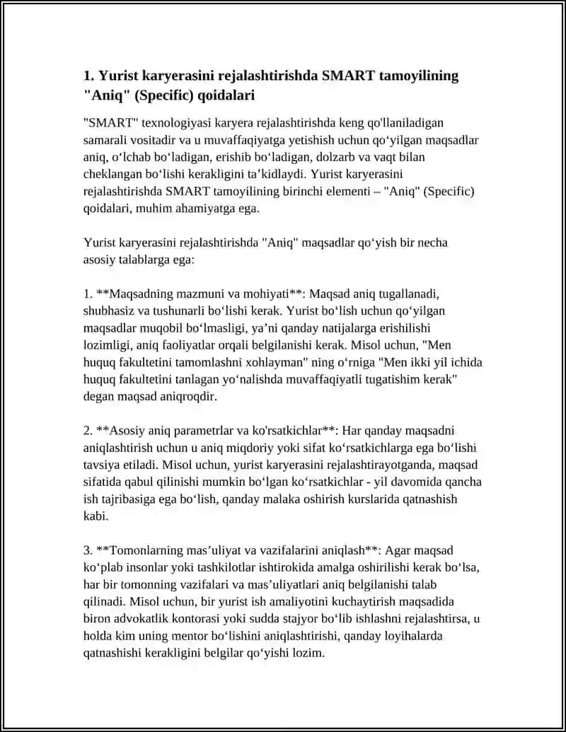 Yurist Karyerasini Rejalashtirishda "SMART" Texnologiyasining Qo'llanilishi 4
