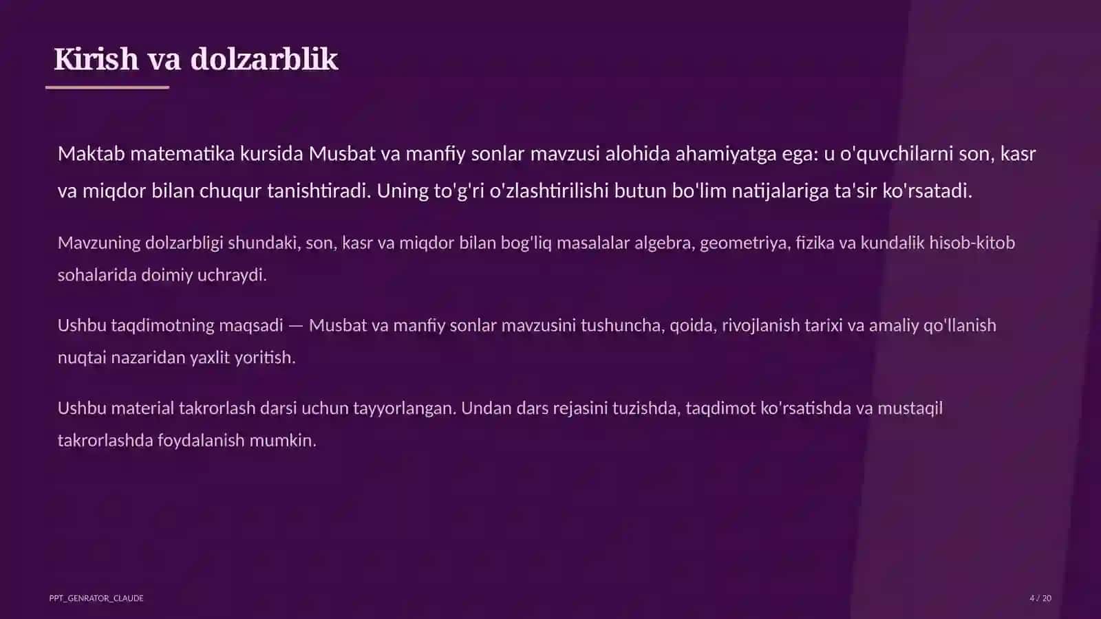 Musbat va manfiy sonlar (6-sinf) 4