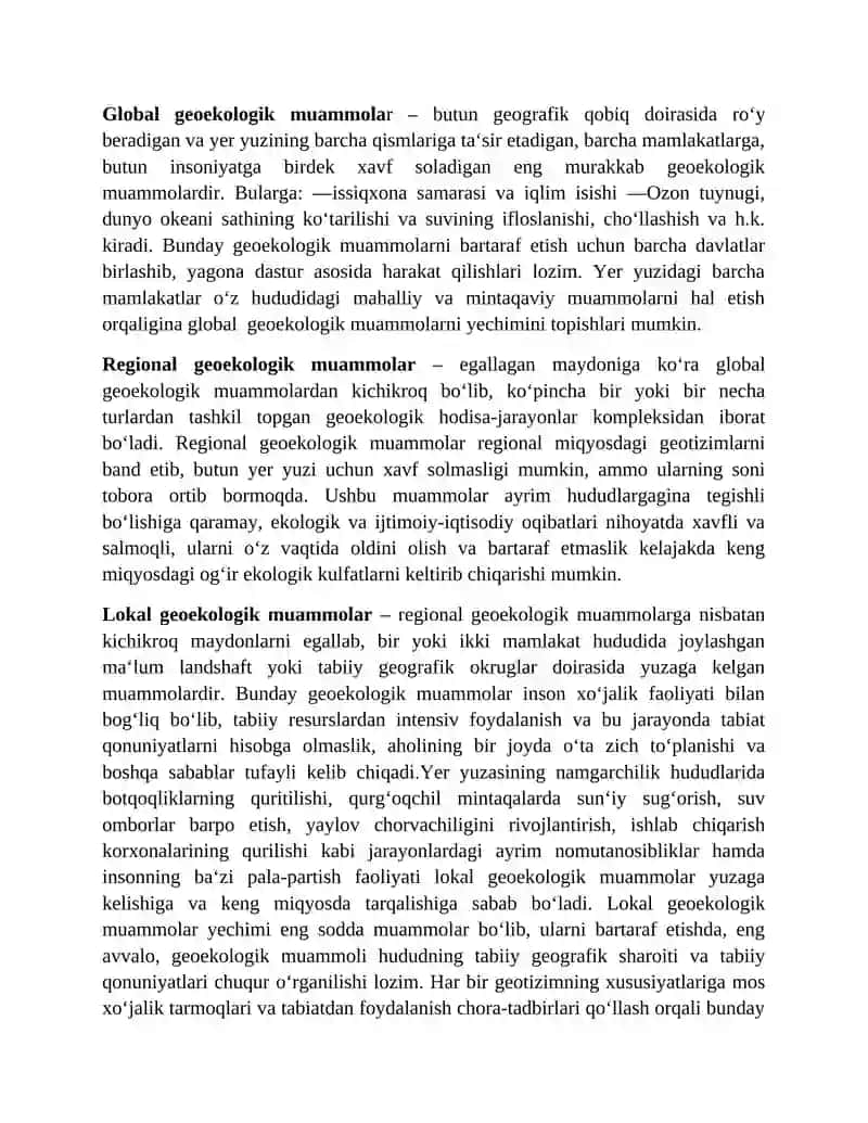 Geoekologiya. Geoekologik muammolarning turlari. 4