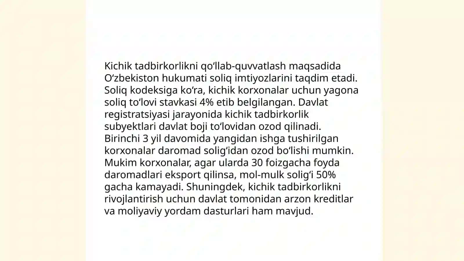 Oʻzbekistonda kichik biznes va xususiy tadbirkorlikni rivojlantirish istiqbollari 4