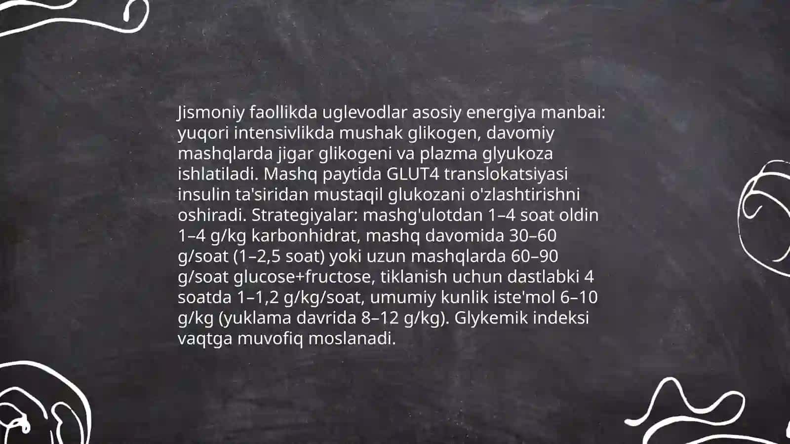 Sportchilar uchun ovqatlanishning biyokimyoviy asoslari va uning samaradorligi 4