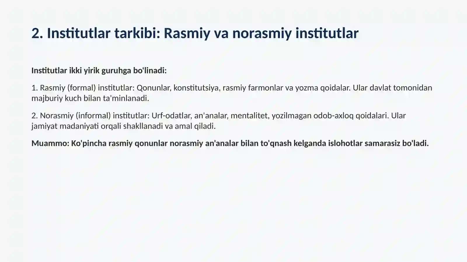 Institutlar va ularning jamiyat rivojlanishi 4
