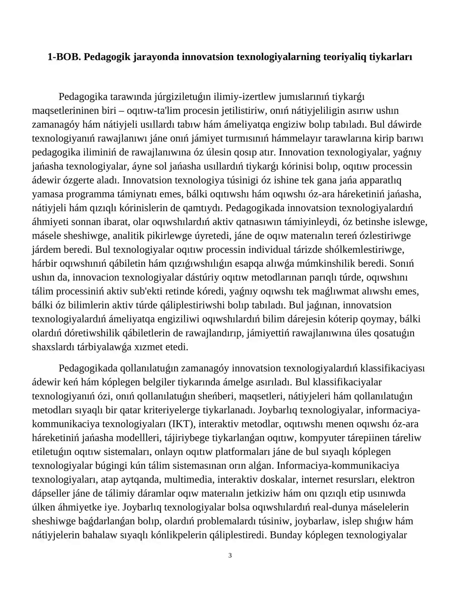 Pedagogik jarayonda qo‘llaniladigan innovatsion texnologiyalar, didaktik materiallar va faoliyat mazmuni. 4