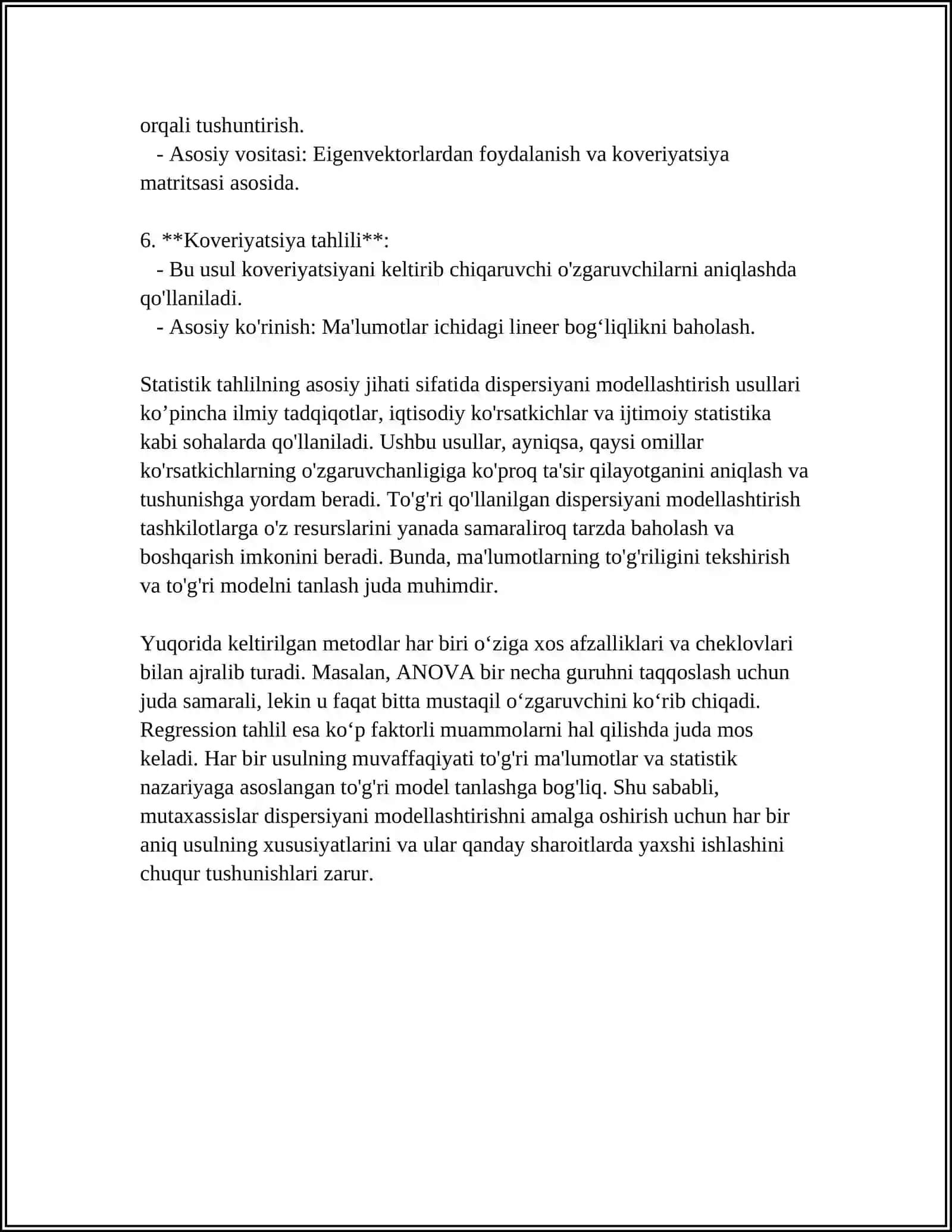 Dispersiyani modellashtirish usullari 4