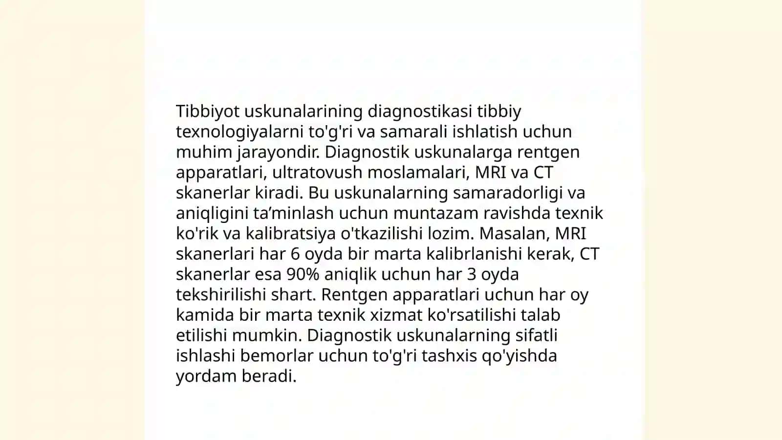 Tibbiyot diagnostika texnikasi va uskunalariga texnik xizmat ko'rsatish 4