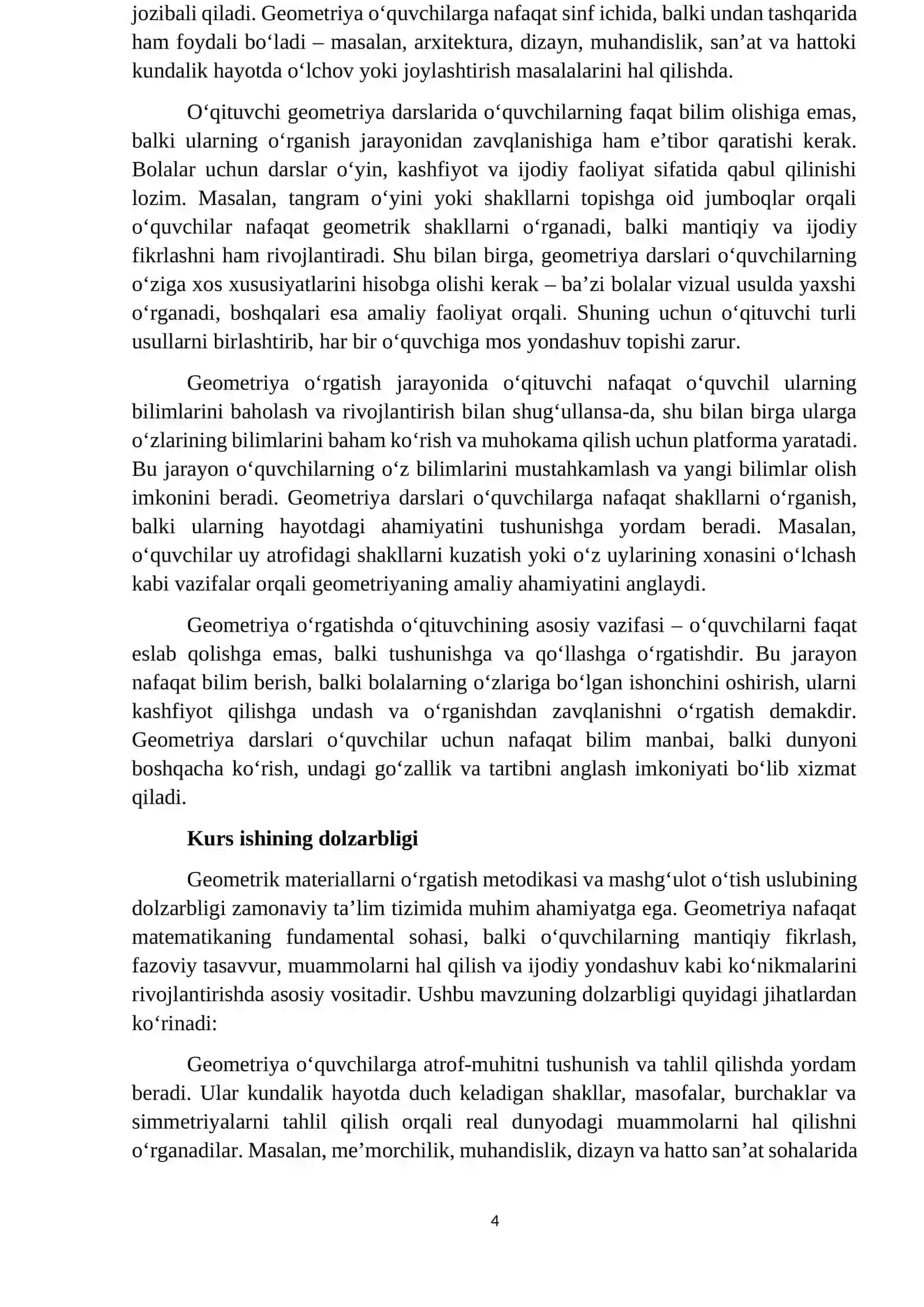 Daftar bilan ishlash metodikasi. Boshlangʻich sinflarda matematika kursining mazmuni va tuzulishi 4