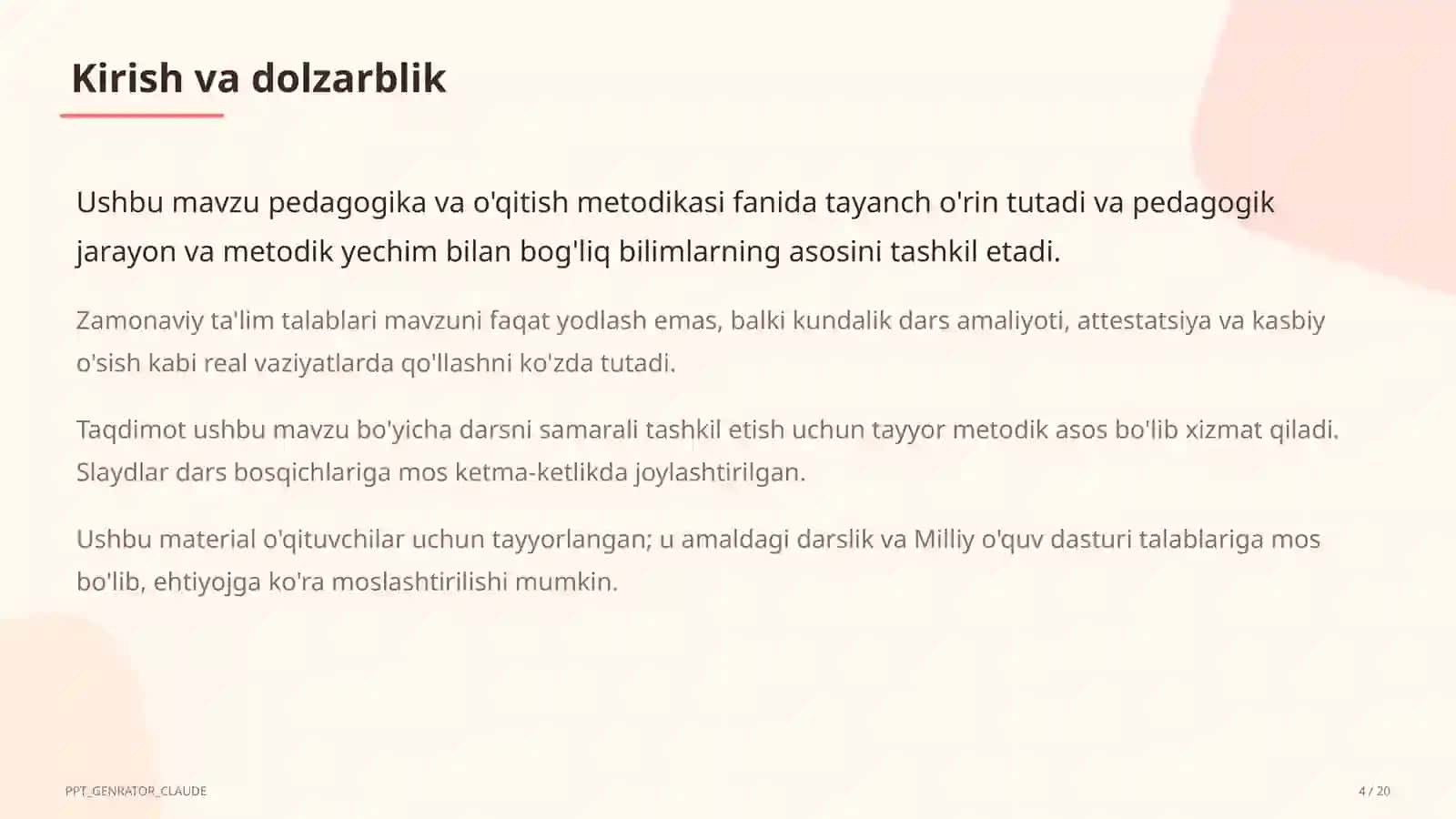 Pedagogika va o'qitish metodikasi 4