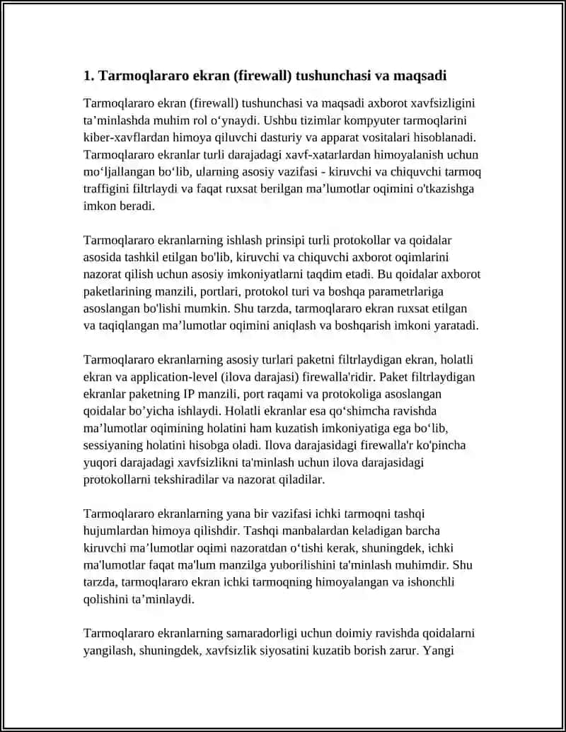 TARMOQLARARO EKRAN VA IDS(INTRUSION DETECTION SYSTEM) TIZIMLARIVA UMARNING VAZIFASI VA ISHLASH PRINSIPI 4