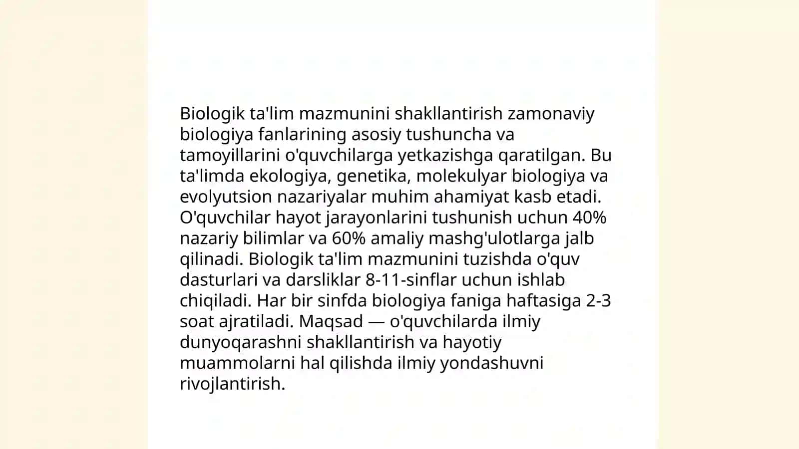 Biologik ta'lim mazmuni, metodlari, vositalari va shakllarining uyg'unligi 4