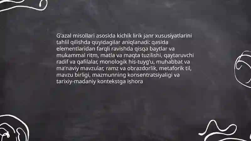 Kichik lirik janrlarni o'rganish misollar asosida tahlil qilish 4