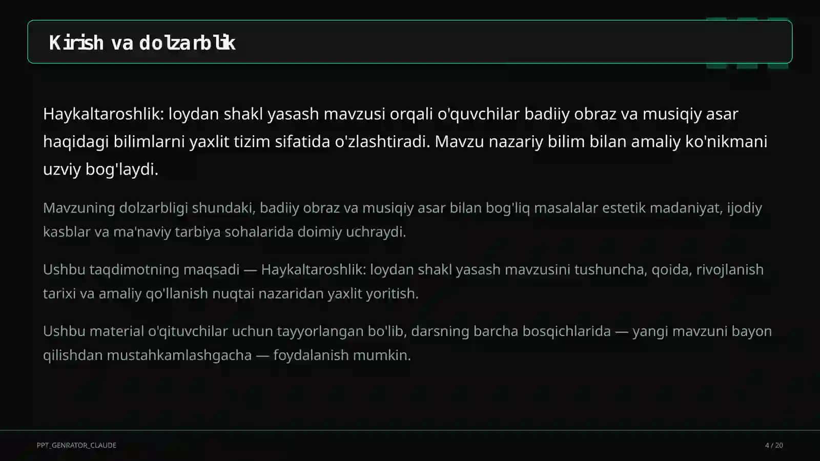 Haykaltaroshlik: loydan shakl yasash (4-sinf) 4