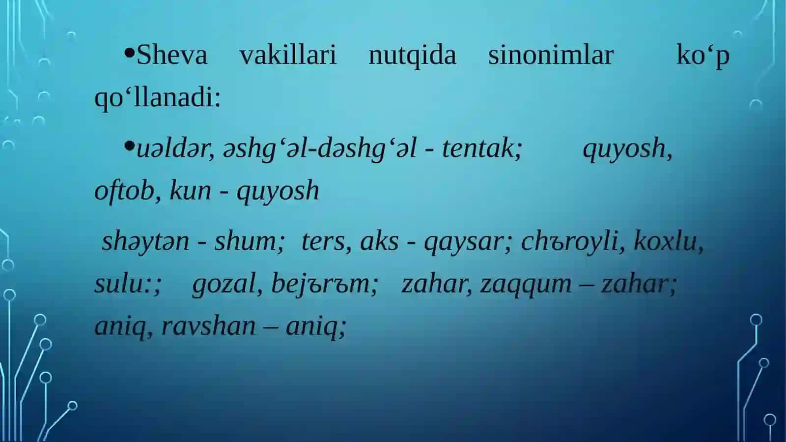 Muayyan shevada dialektal so‘z turlari va ayrim olingan shevaning leksik xususiyatlari 4