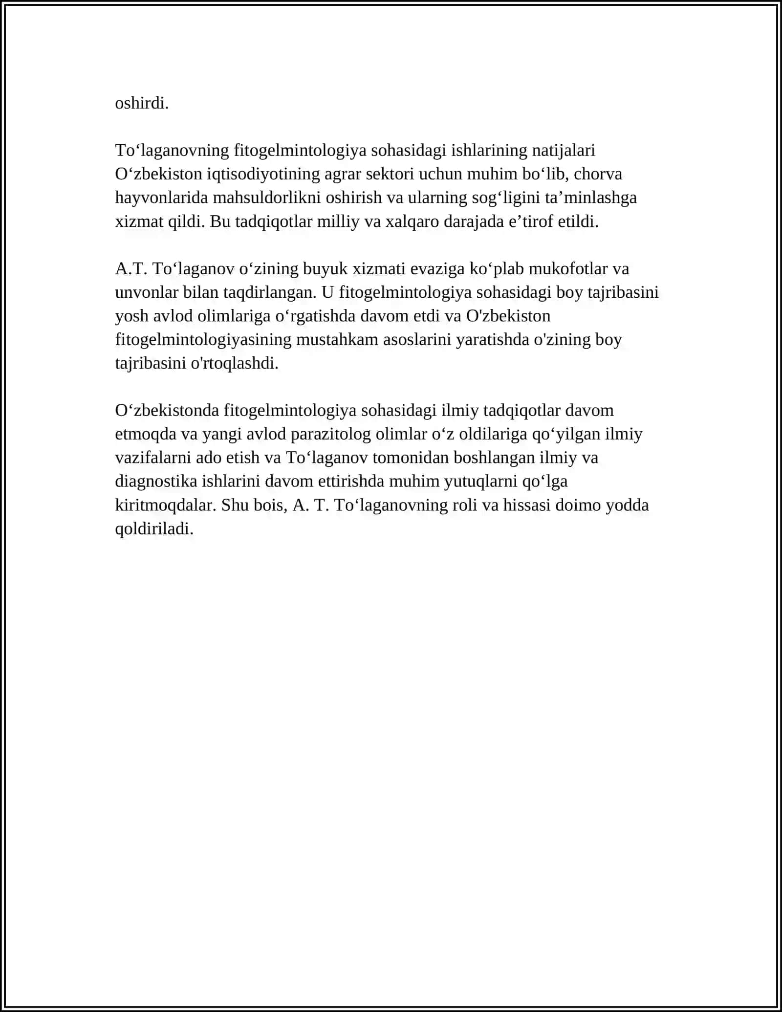Oʻzbekistonda Fitogelmintologiyani rivojlantirish 4