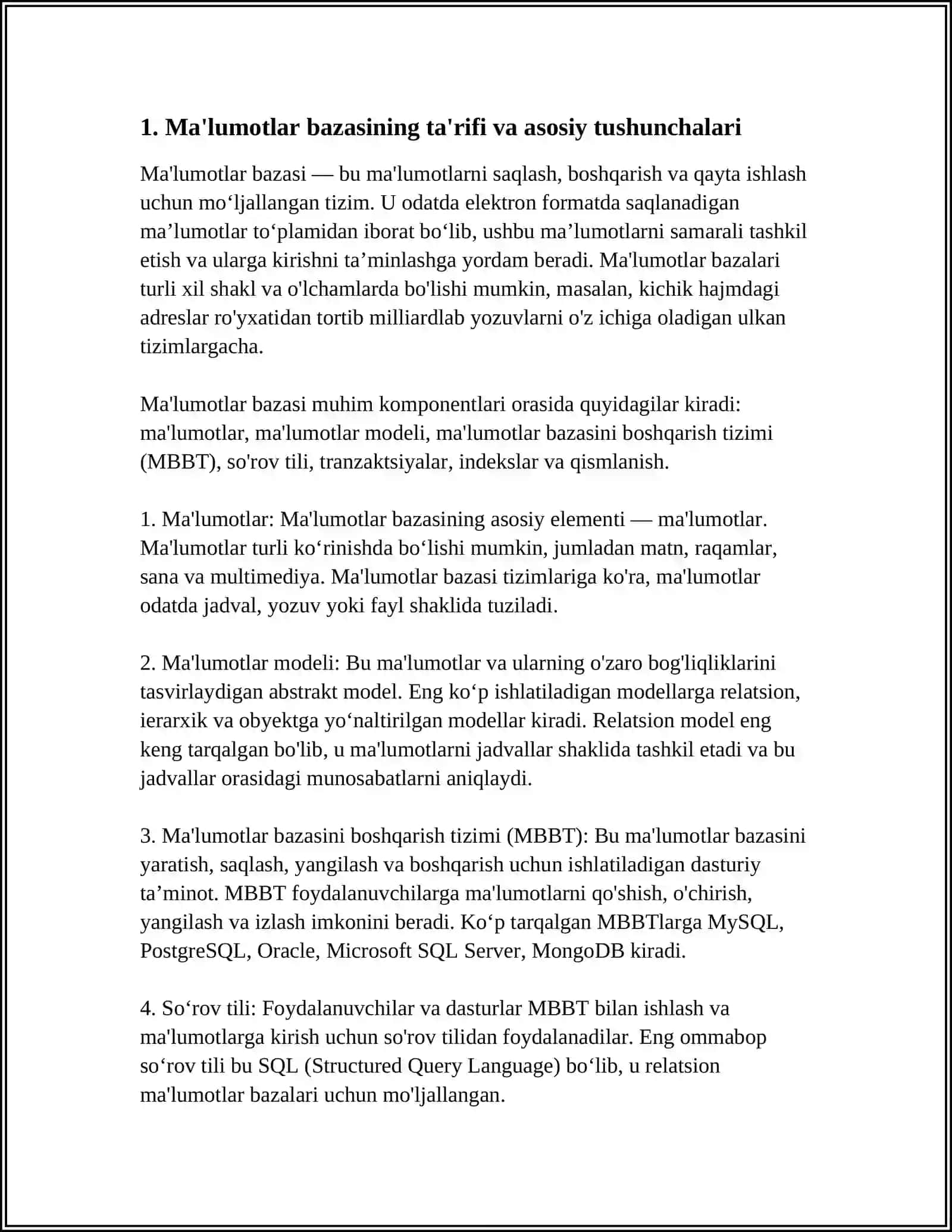 MA'LUMOTLAR BAZASI (DATABASE BASIC) 4