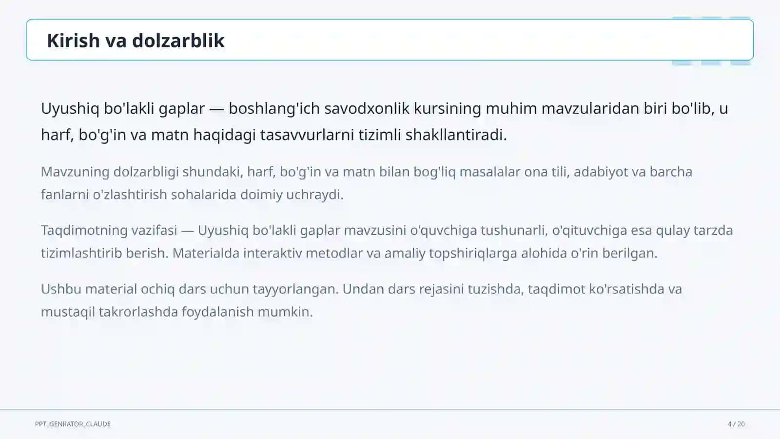 Uyushiq bo'lakli gaplar (4-sinf) 4