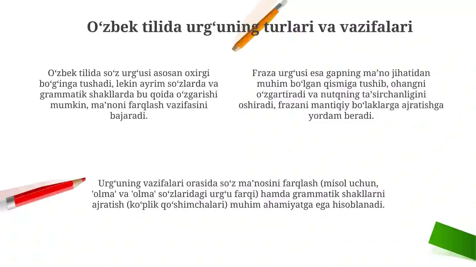 Zamonaviy o‘zbek tilida urg‘u va bo‘g‘in. Nutqning fonetik bo‘linishi 4