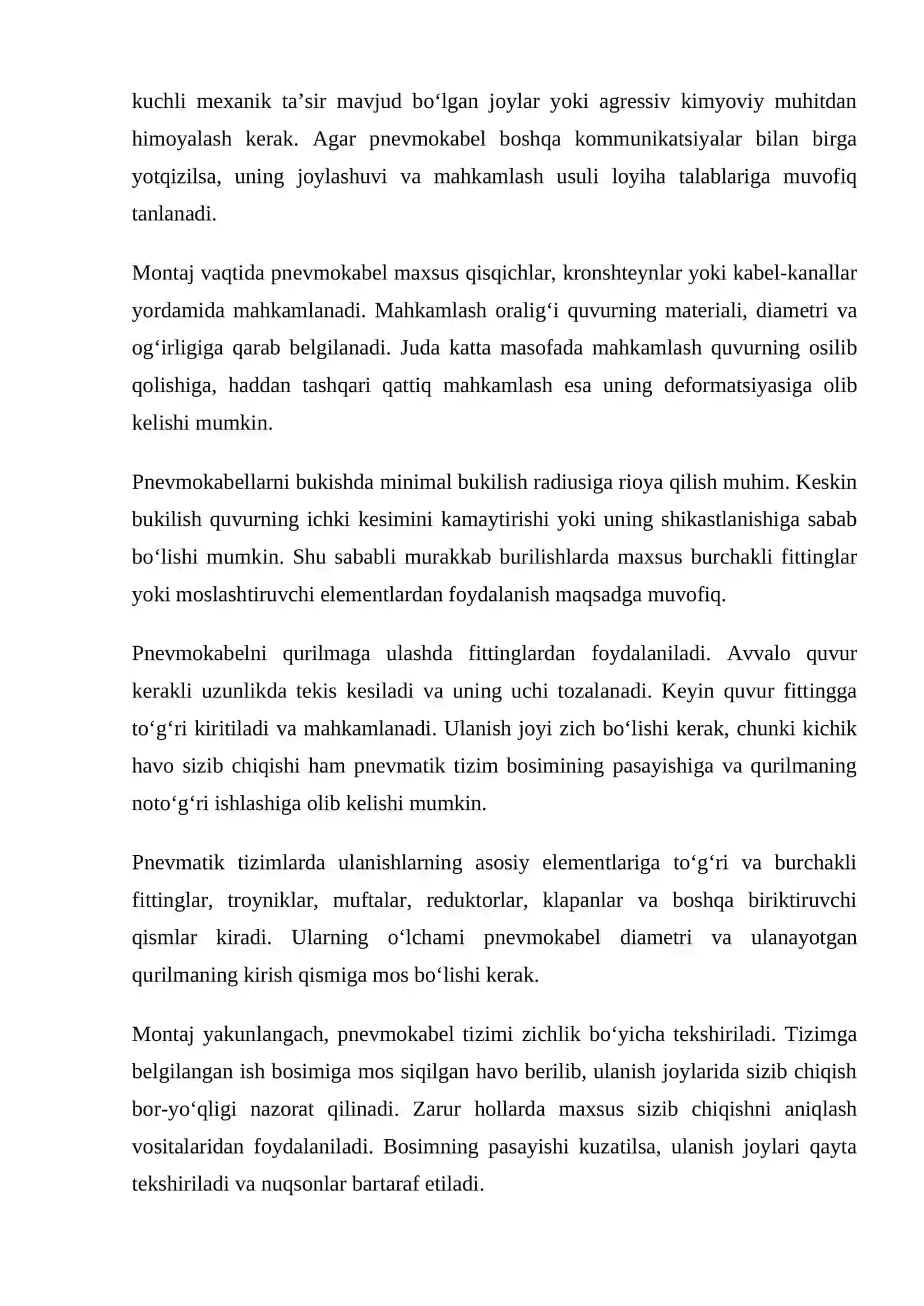 mustaqil ish Pnevmokabellarni montaj qilish texnologiyasini o‘rganish 4