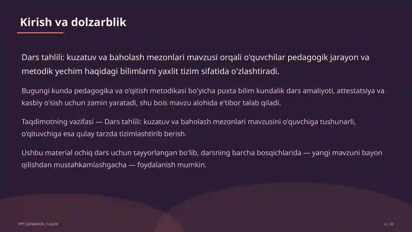 Kuzatuv va baholash mezonlari 4