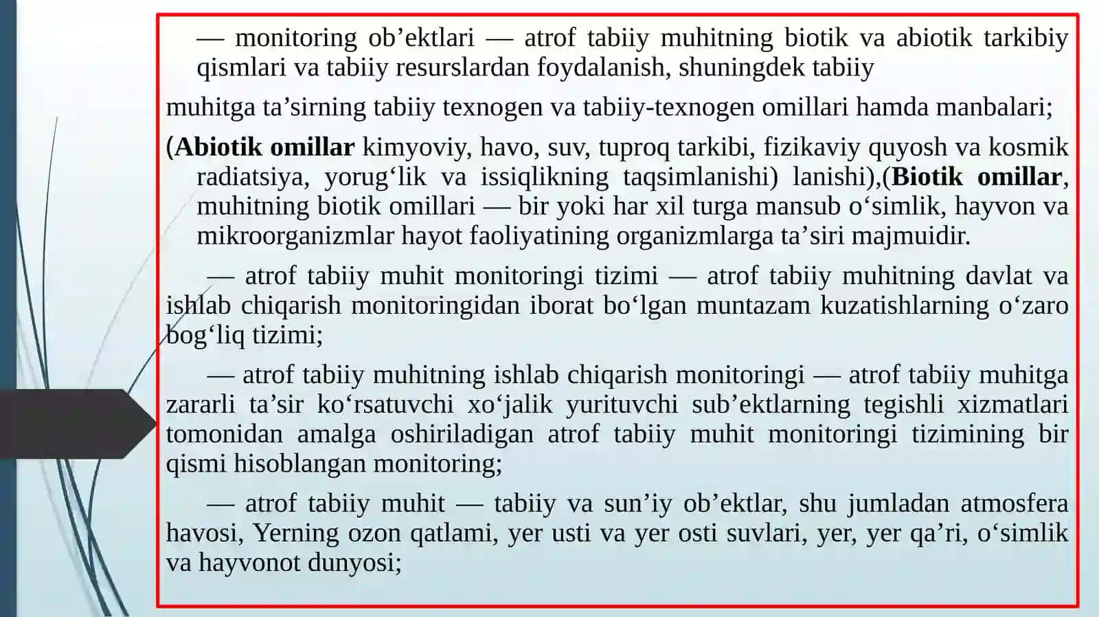 Atrof – muhit  monitoringi: nazorat usullari va asboblar bilan tanishish 4