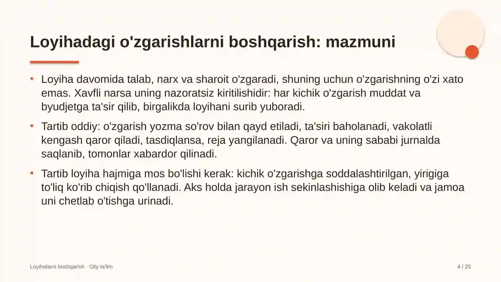 Blokcheyn loyihalarida loyihadagi o'zgarishlarni boshqarish 4