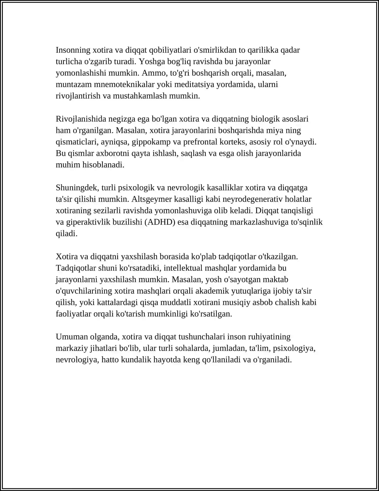 Xotira va Diqqat Tõgʻrisida Tushuncha 4