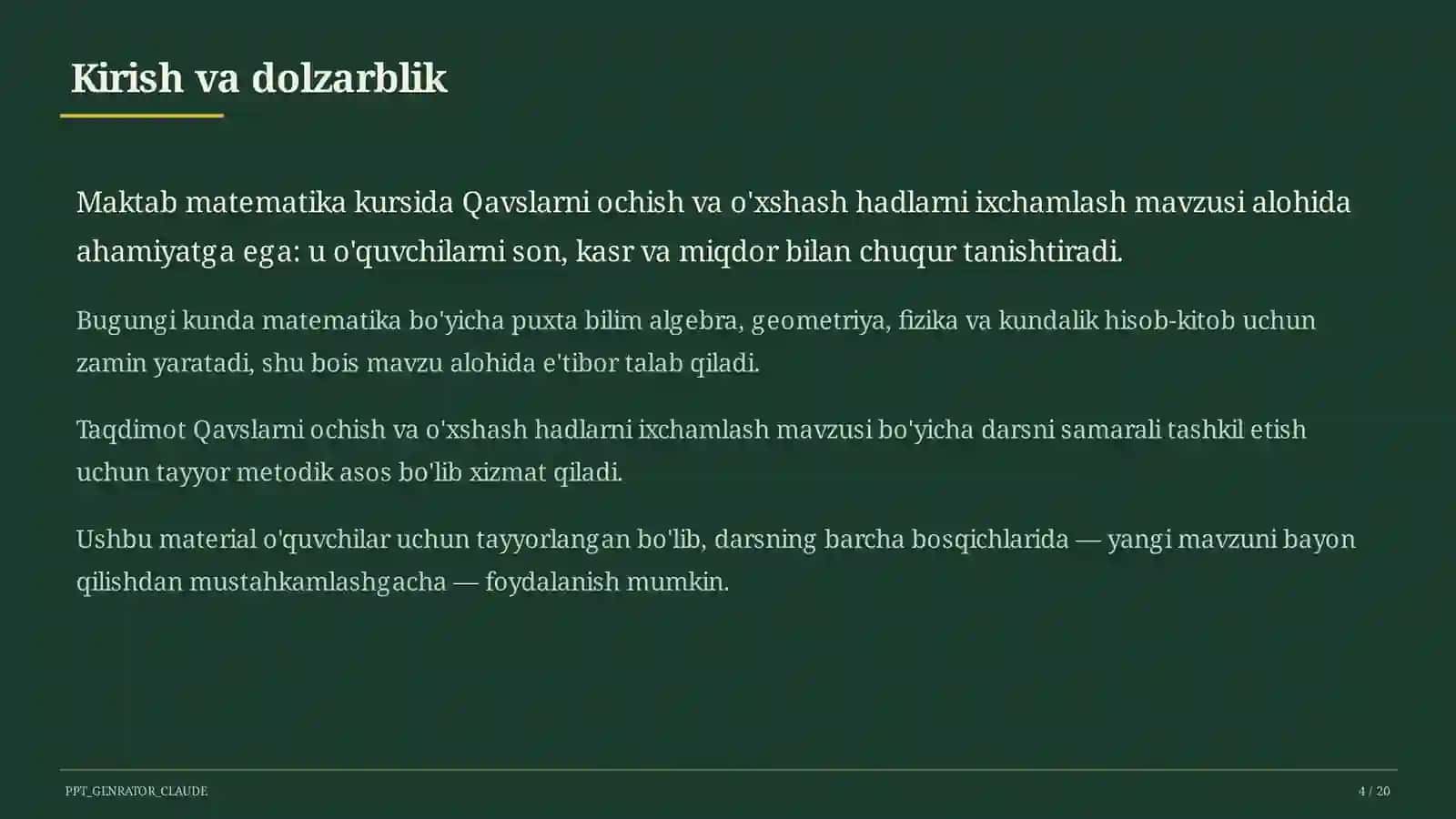 Qavslarni ochish va o'xshash hadlarni ixchamlash (6-sinf) 4