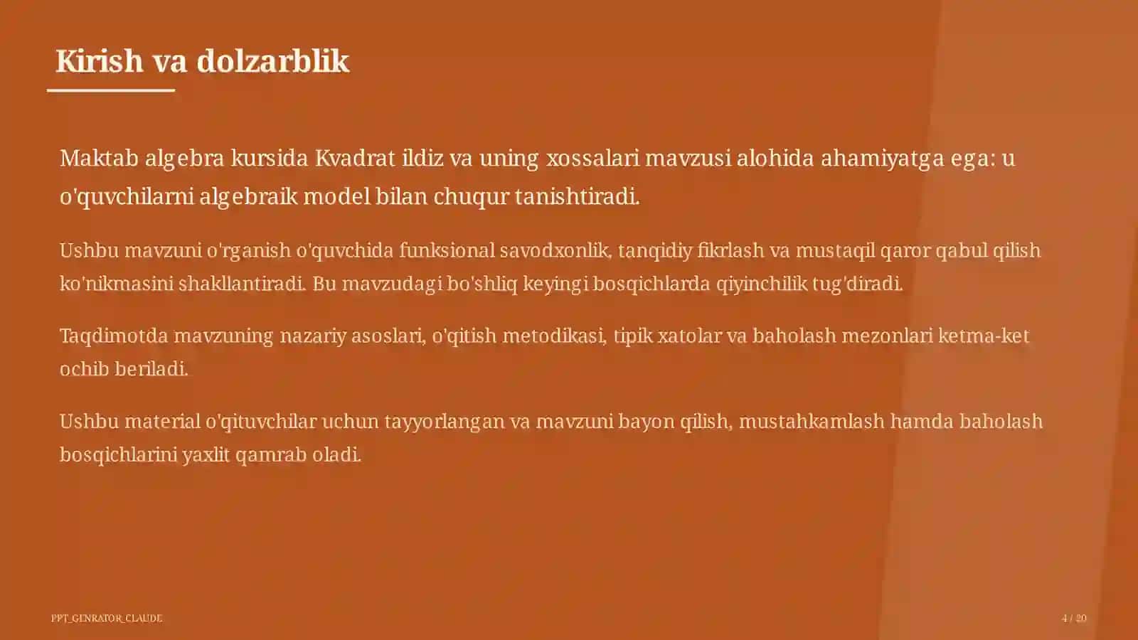 Kvadrat ildiz va uning xossalari (8-sinf) 4