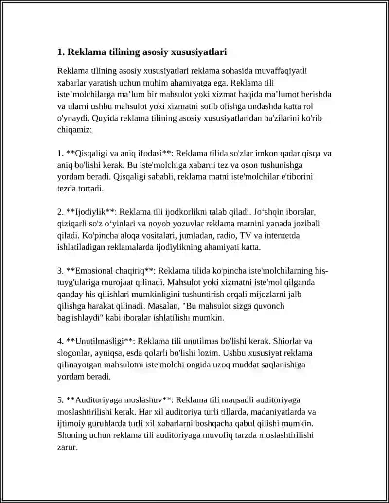 REKLAMA-IJTIMOIY KOMMUNIKATSIYANING ALOHIDA TURI SIFATIDA.REKLAMA TILI 4