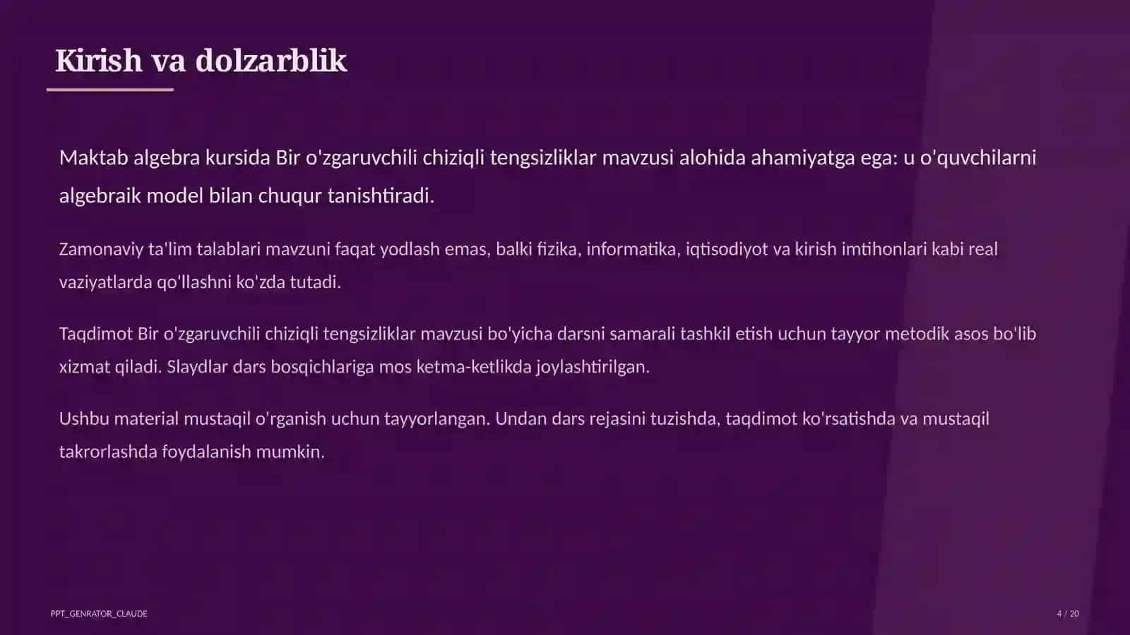 Bir o'zgaruvchili chiziqli tengsizliklar (8-sinf) 4