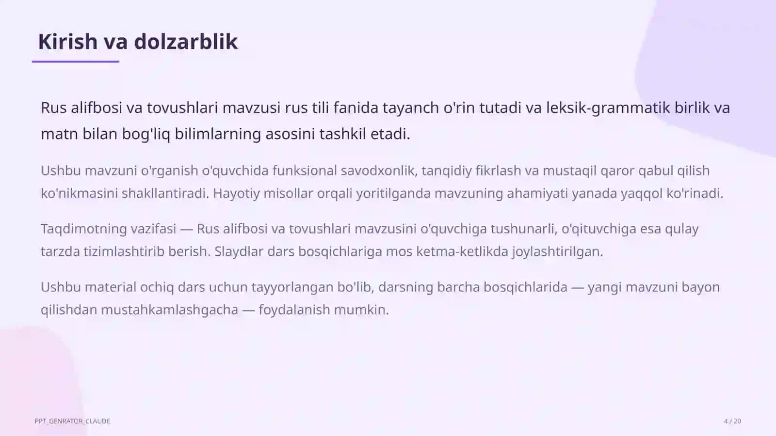Rus alifbosi va tovushlari (2-sinf) 4