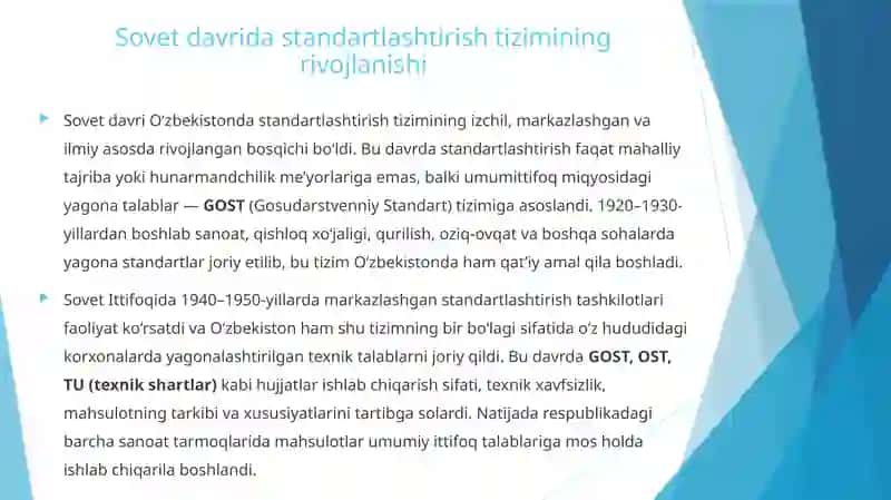 O‘zbekistonda standartlashtirishning tarixiy jarayonlari 4