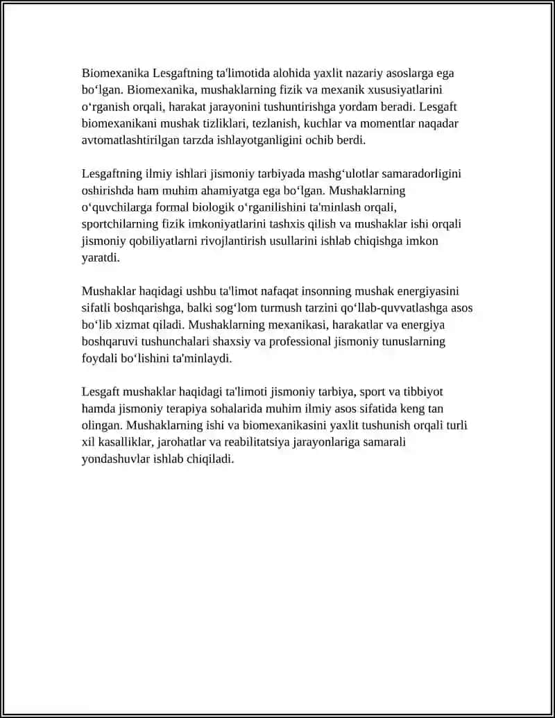 MUSHAKLARNING ISHI VA BIOMEXANIKASI.LESGAFTMUSHAKLAR TOʻGʻRISIDA TAʼLIMOTI 4