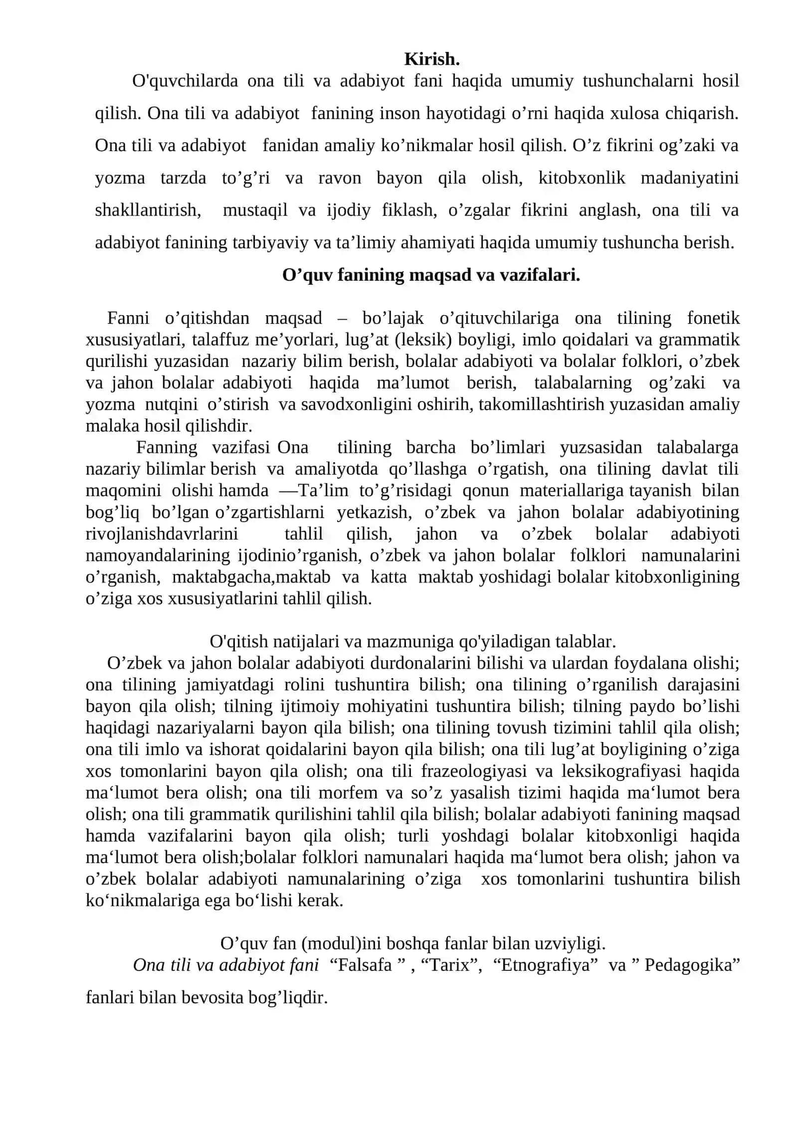 Ona tili adabiyot fanidan ishchi dastur 4