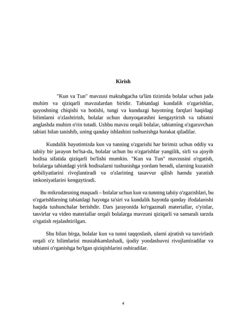 ‘’Kun va  tun’’ haqida tushuncha  berish  kichik gurux  fan va tabiat 4