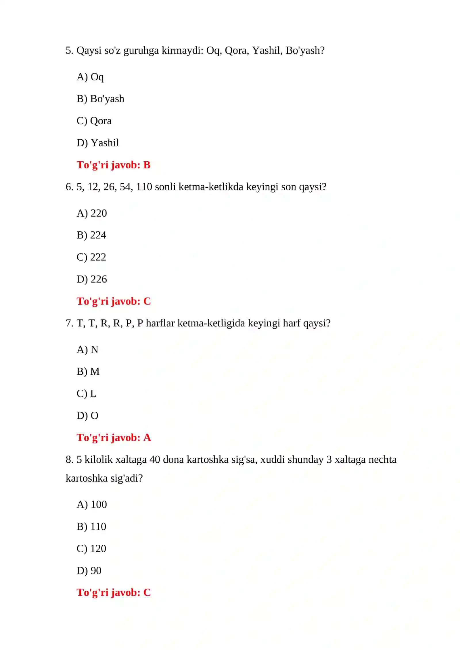 BOJXONA IQ 300 TA TEST 4