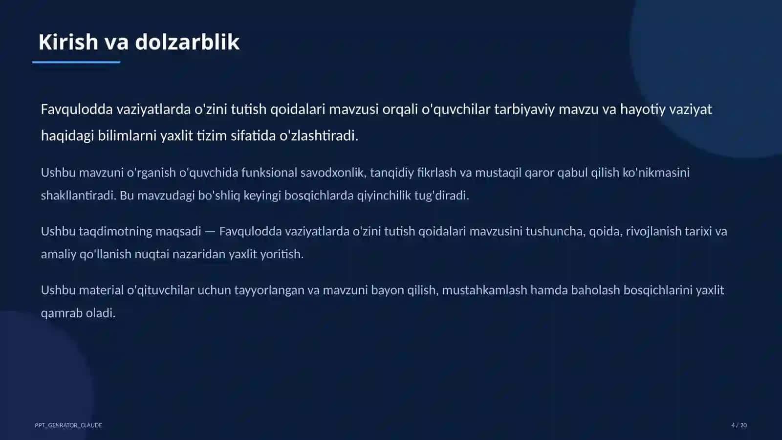 Sinf soati va tarbiyaviy tadbirlar (1–11) — o'qituvchilar uchun 4