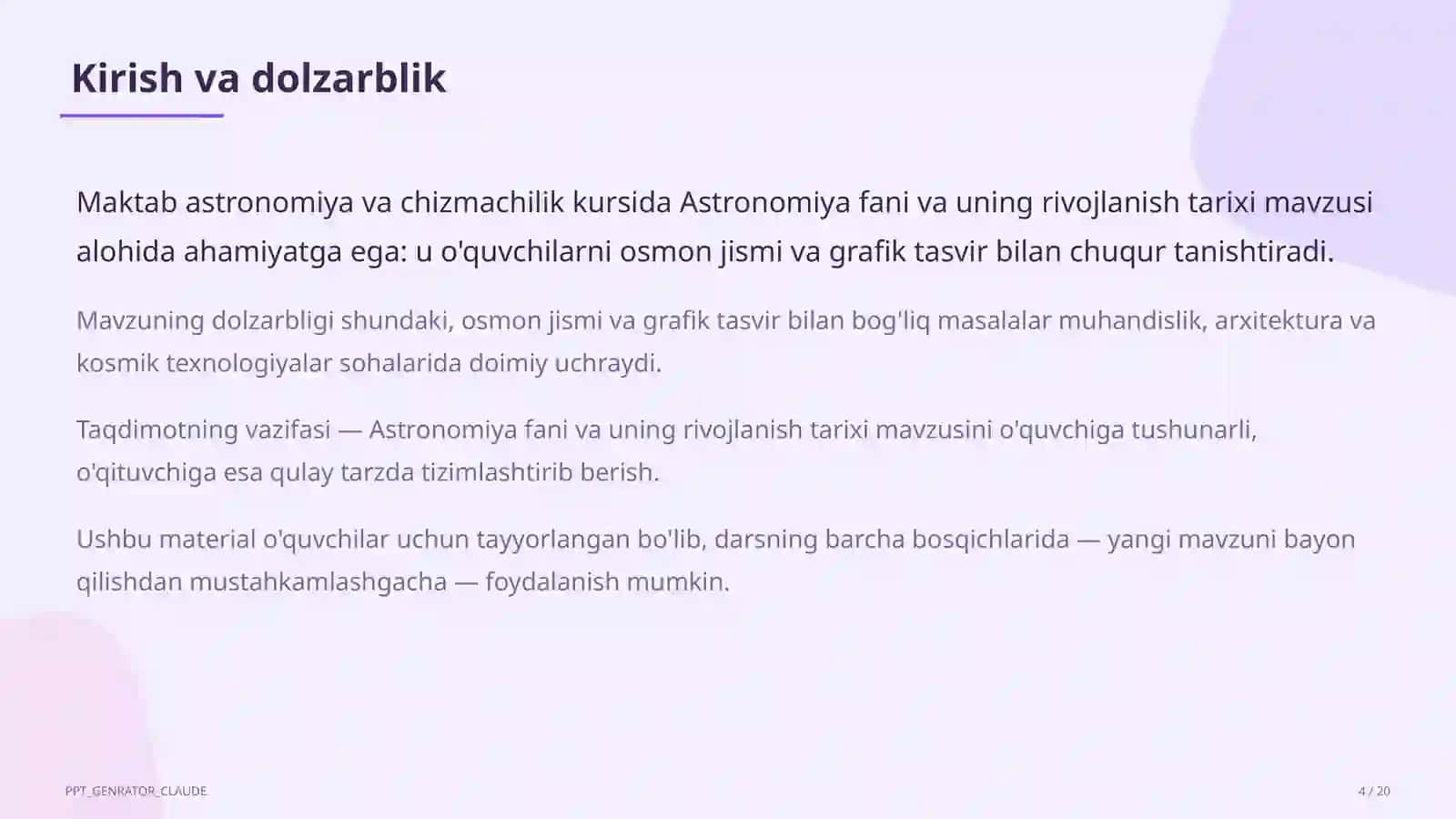 Astronomiya fani va uning rivojlanish tarixi (10-sinf) 4