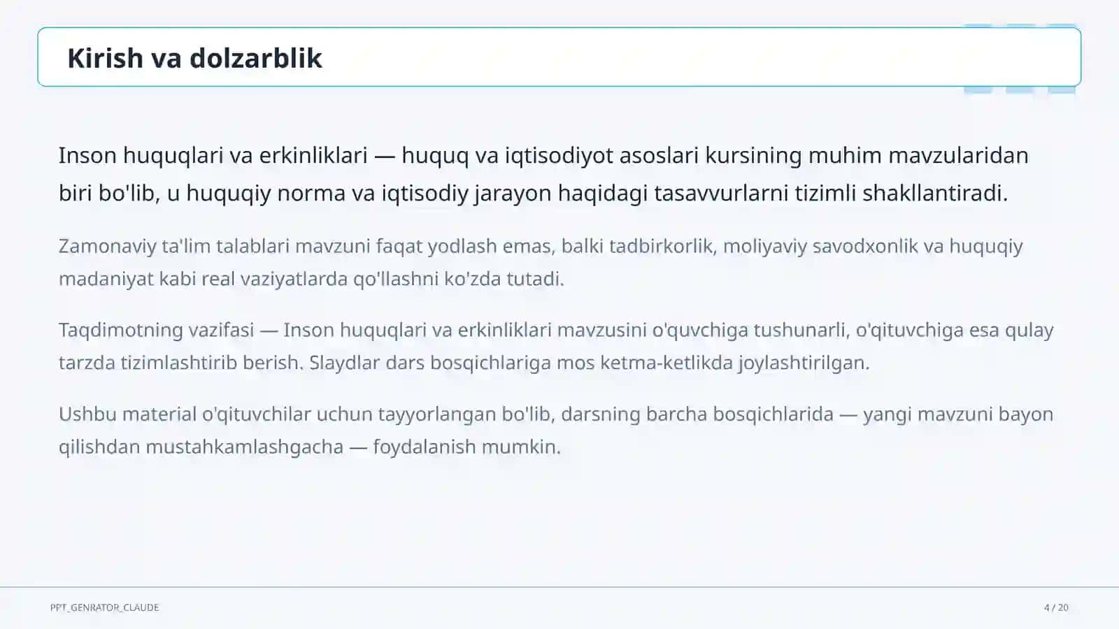 Inson huquqlari va erkinliklari (9-sinf) 4