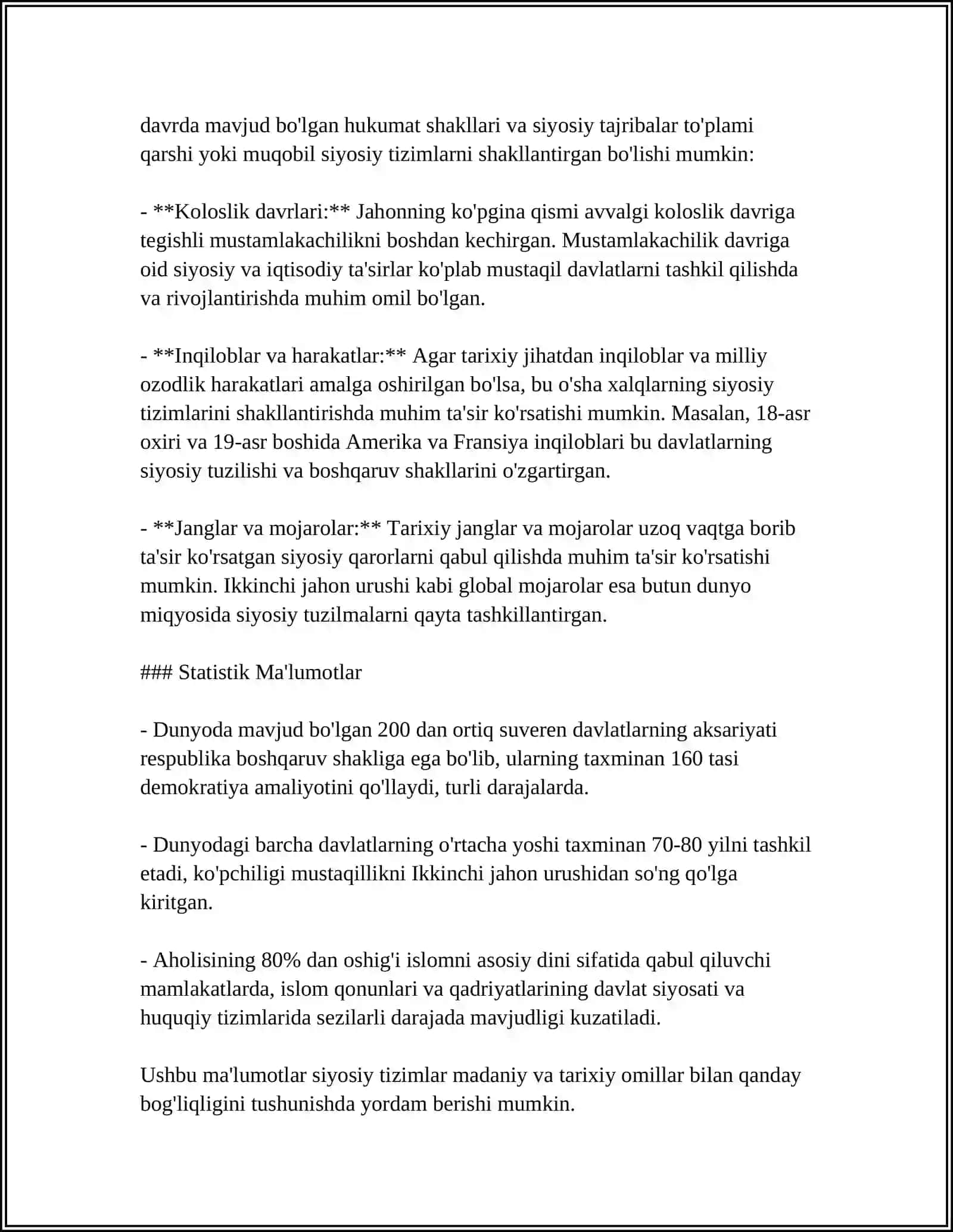MUSTAQIL ISH Mavzu: SIYOSAT ETNOLOGIYASI: SIYOSIY TIZIMLARNI MADANIY XUSUSIYATLAR NUQTAI NAZARIDAN OʻRGANISH 4