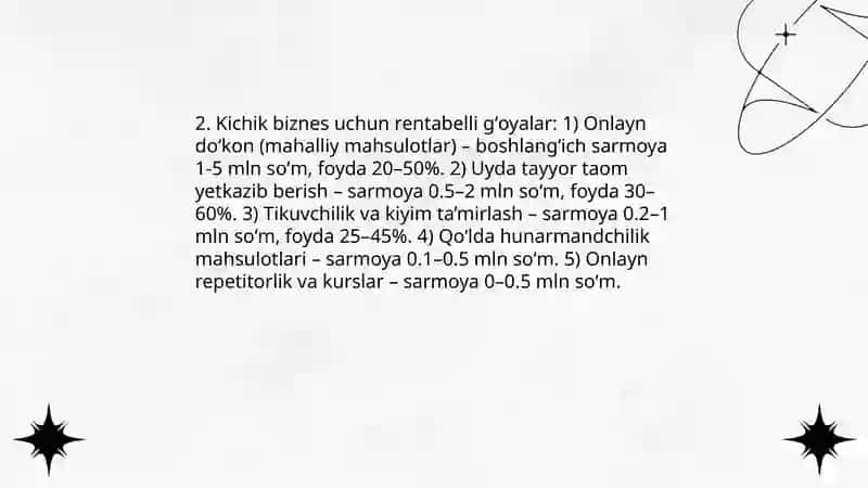 Tadbirkorlik va biznes gʻoyalar 4