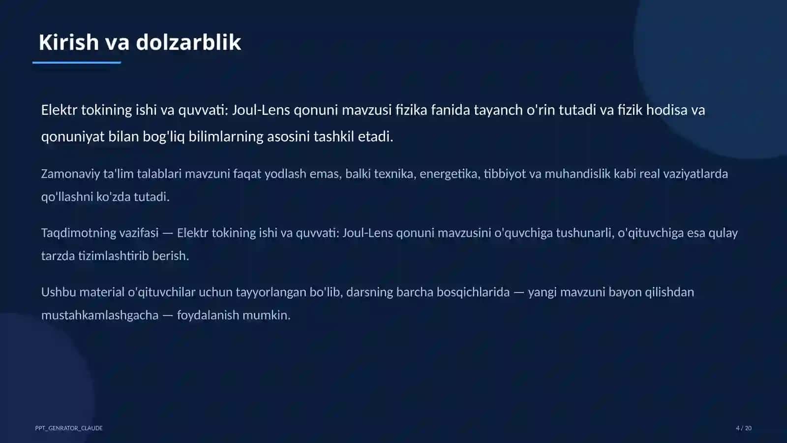 Elektr tokining ishi va quvvati: Joul-Lens qonuni (8-sinf) 4