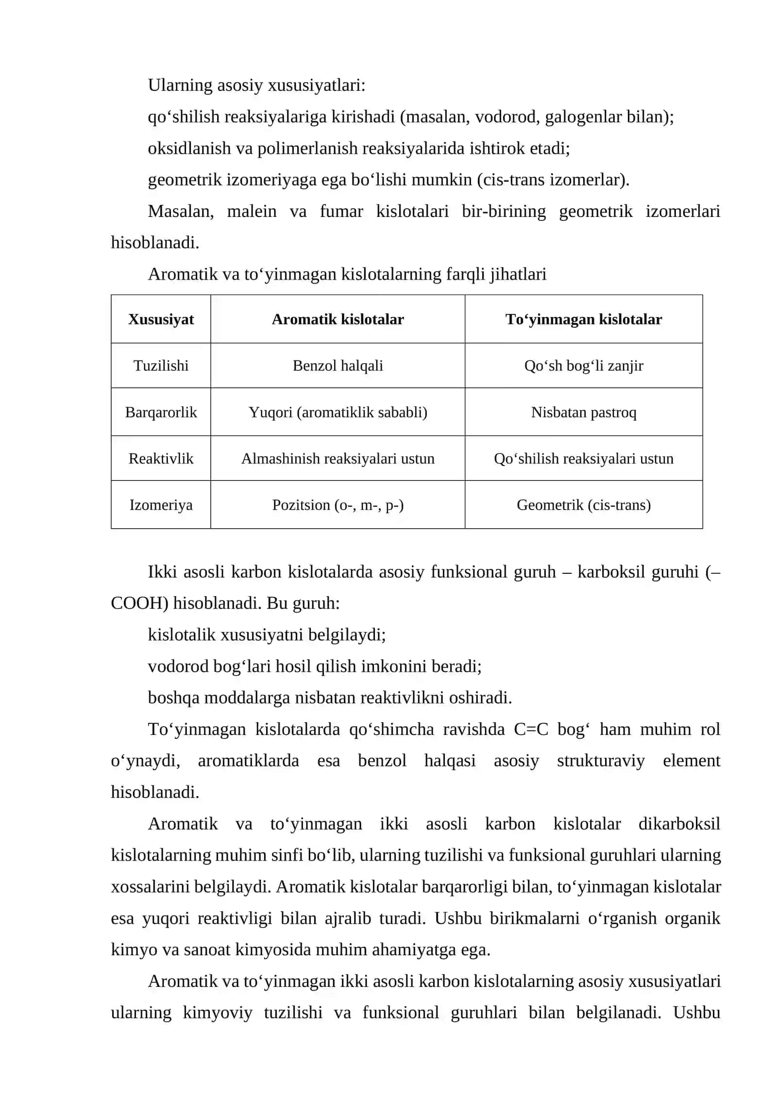AROMATIK VA TO'YINMAGAN IKKI ASOSLI KARBON KISLOTALAR 4