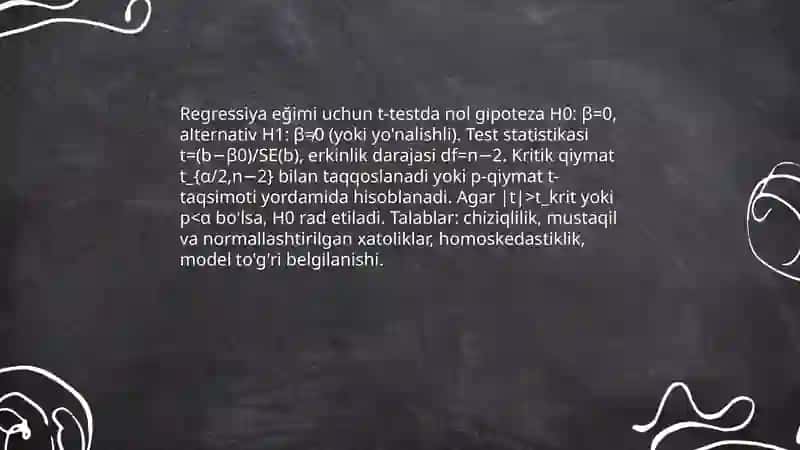 Regressiya koeffitsientining va korrelyatsiya koeffitsientining statestik ahamiyatini baholash 4