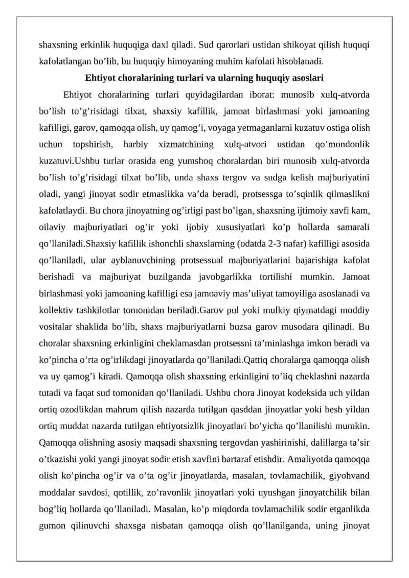 Ehtiyot chorasi sifatida qamoqqa olish va uy qamog’ini qo’llash asoslari va tartibi 4