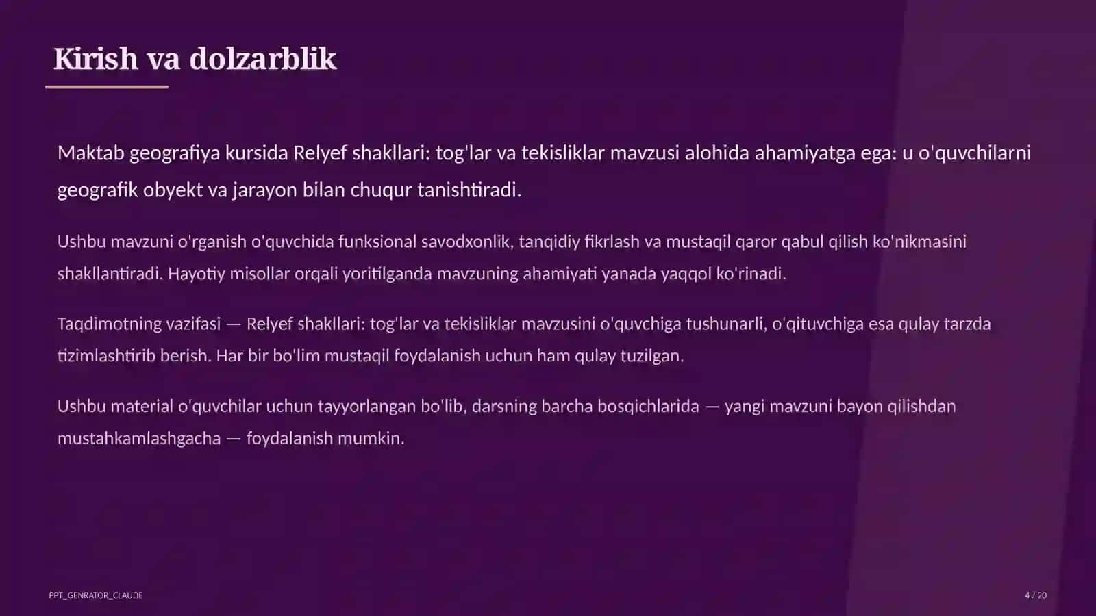 Relyef shakllari: tog'lar va tekisliklar (5-sinf) 4