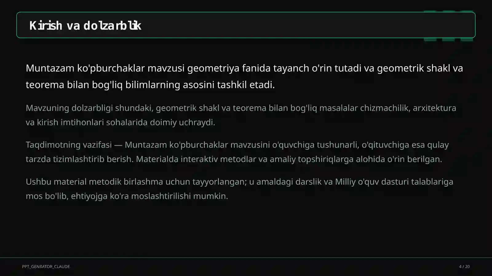Muntazam ko'pburchaklar (9-sinf) 4