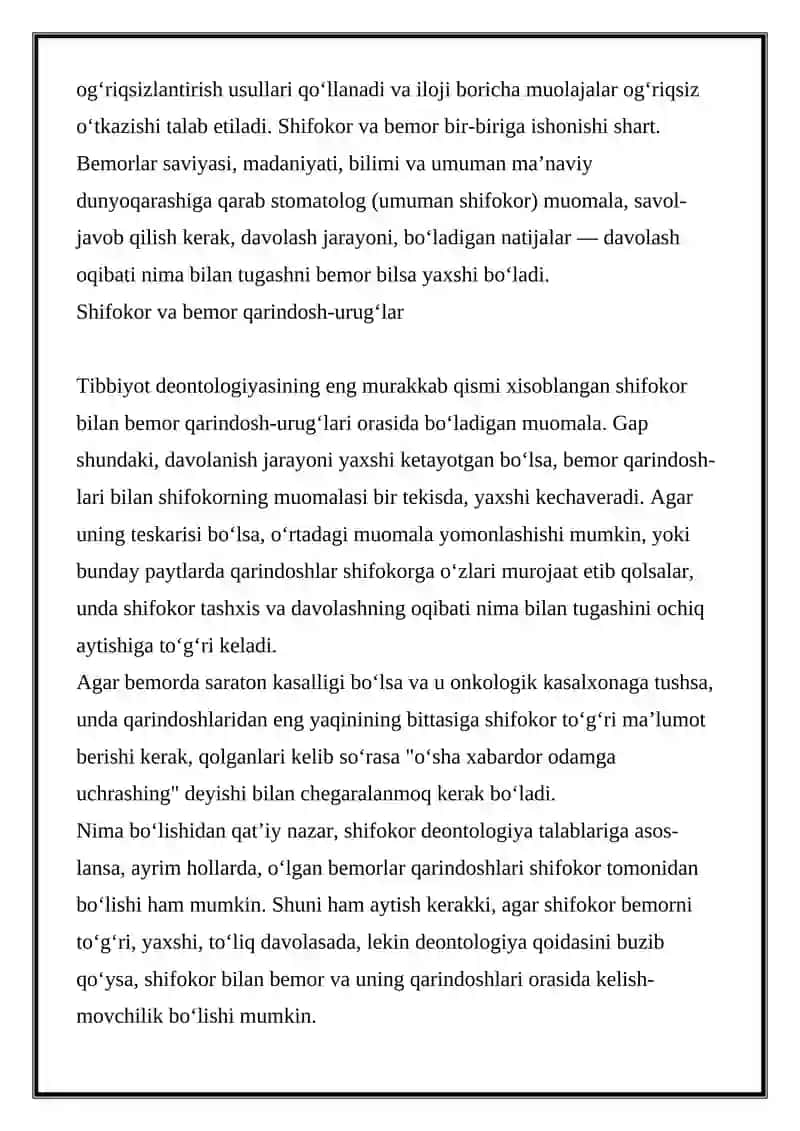 Bemorni ortopedik stomatologik qabul qilish: deontologiyasi 4